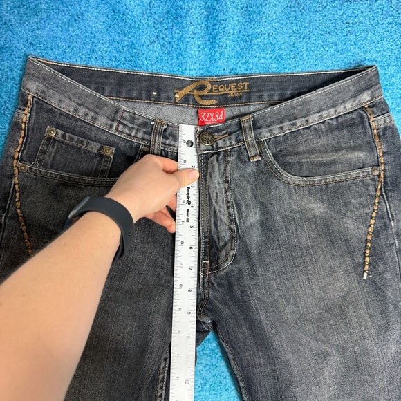 Vintage Y2K Request Jeans Men’s 32x34 Straight Leg Dark Wash Denim Stitched 2000 - Picture 5 of 16